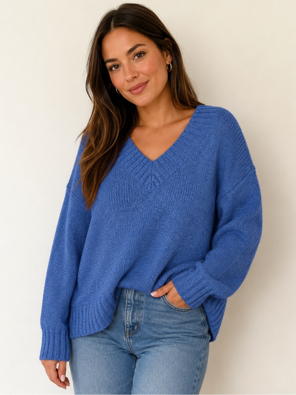 Pink Republic Periwinkle Blue V-Neck Chunky Knit Sweater Women’s - Size L